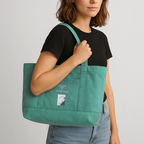 Cotton Pigment Dyed Tote Bag - mermaid green