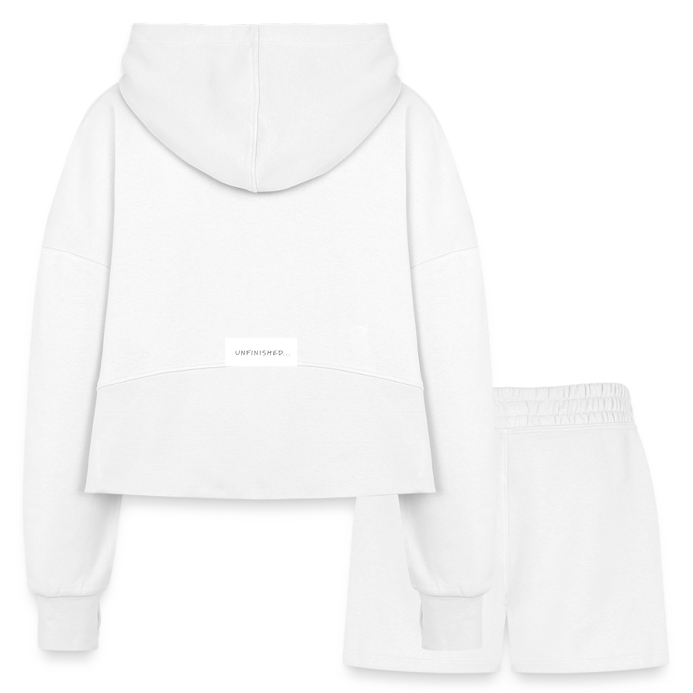 Women’s Cropped Hoodie & Jogger Short Set - white