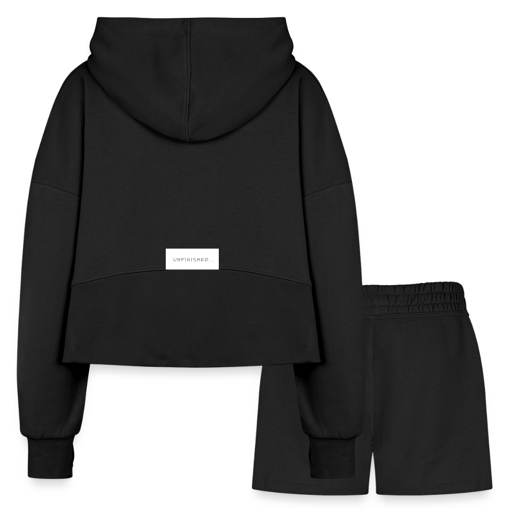Women’s Cropped Hoodie & Jogger Short Set - black